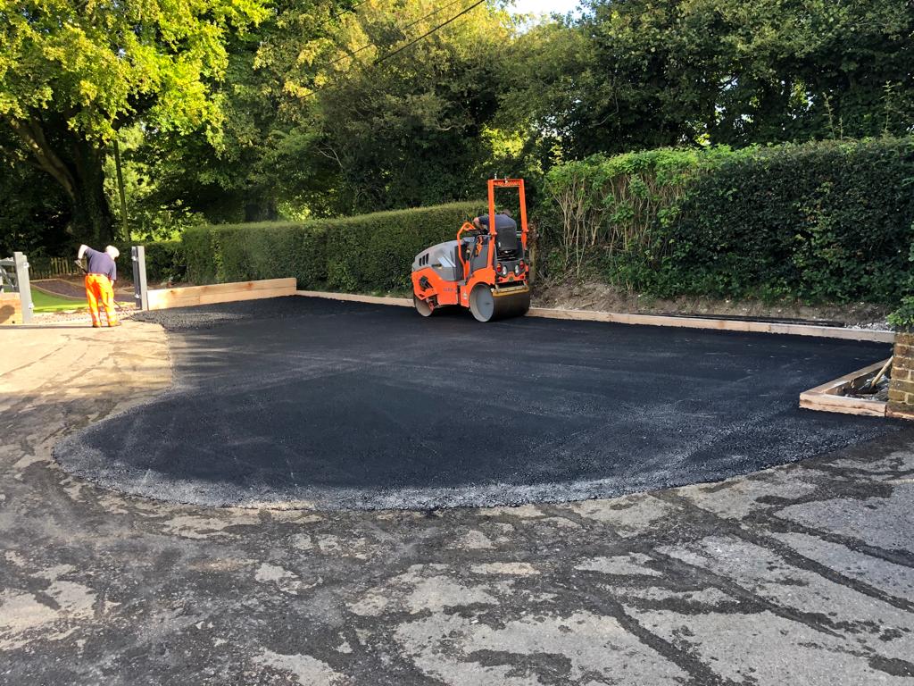 This is a photo of a bitumen driveway which is in the process of being installed by Goulburn Road Tek
